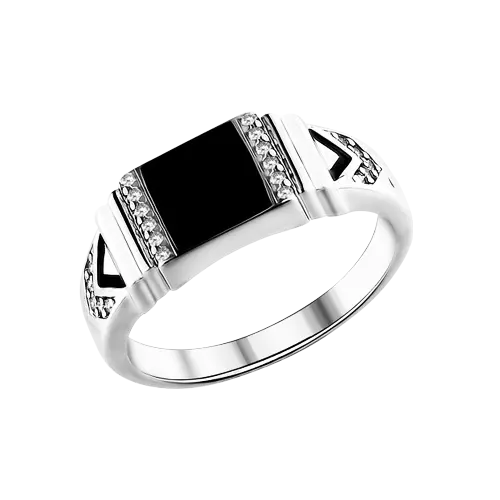 Product image 1 of the product “Men's Ring “Signet Ring with Enamel” in 925 Sterling Silver with Cubic Zirconia ”