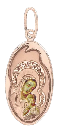 Product image 1 of the product “Icon Pendant “Coloured Oval Mother of God” in 585 Rose Gold ”