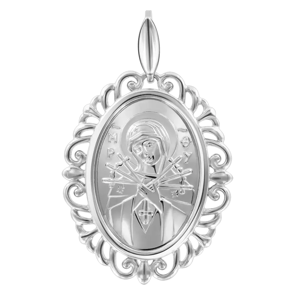 Product image 1 of the product “Icon Pendant “Mother of God of the Seven Arrows with Ornamental Frame” in 925 Sterling Silver ”
