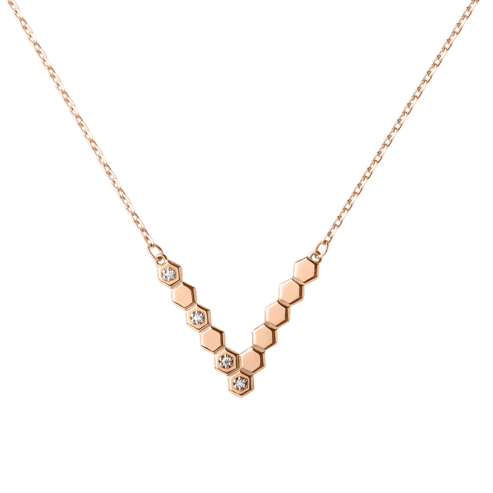 Product image 1 of the product “Chain “V Shape with Hexagons” in 585 Rose Gold with Cubic Zirconia ”