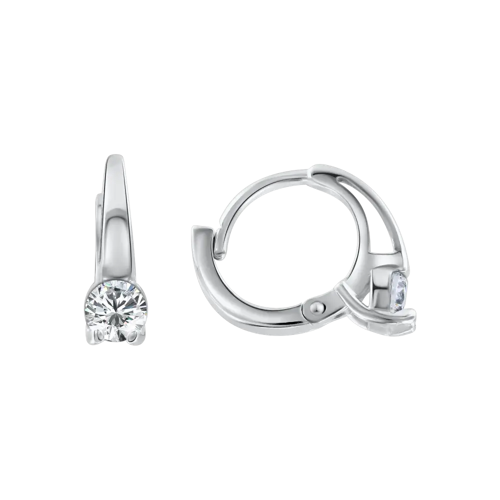 Product image 1 of the product “Children's Hoop Earrings “Hinged Hoops with Solitaire” in 925 Sterling Silver with Cubic Zirconia ”