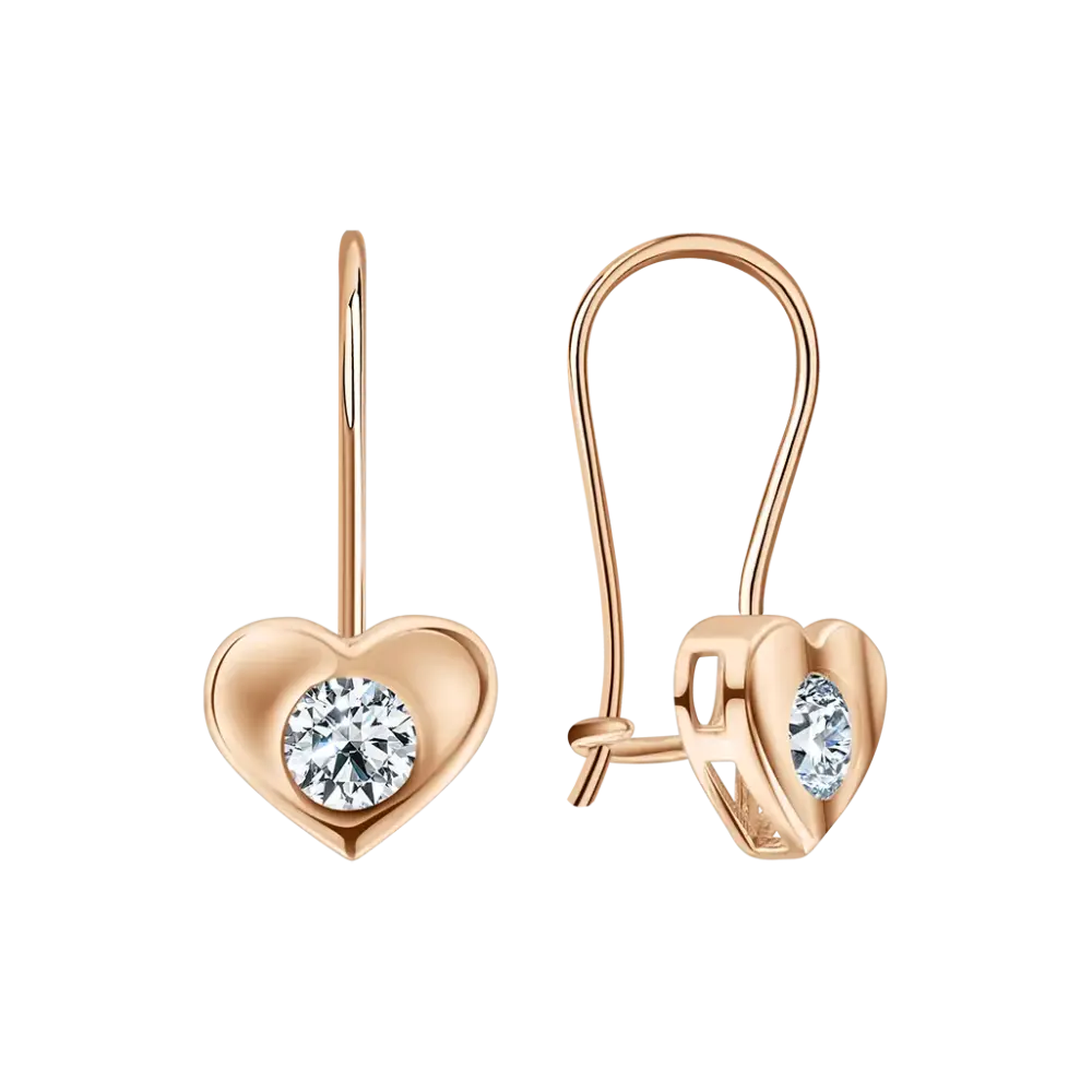 Artikelbild 1 des Artikels “Kinder-Ohrhänger „Herz mit Solitär“ aus 585 Rotgold mit Zirkonia “