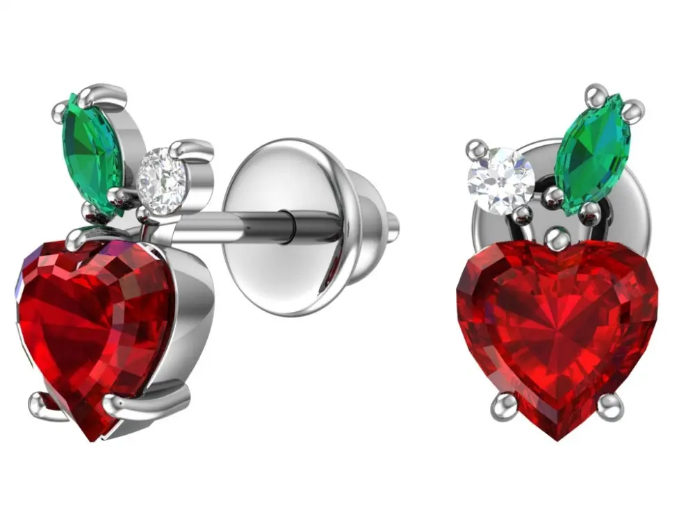 Product image 1 of the product “Children's Earrings “Apple with Leaf” in 925 Sterling Silver with Cubic Zirconia ”