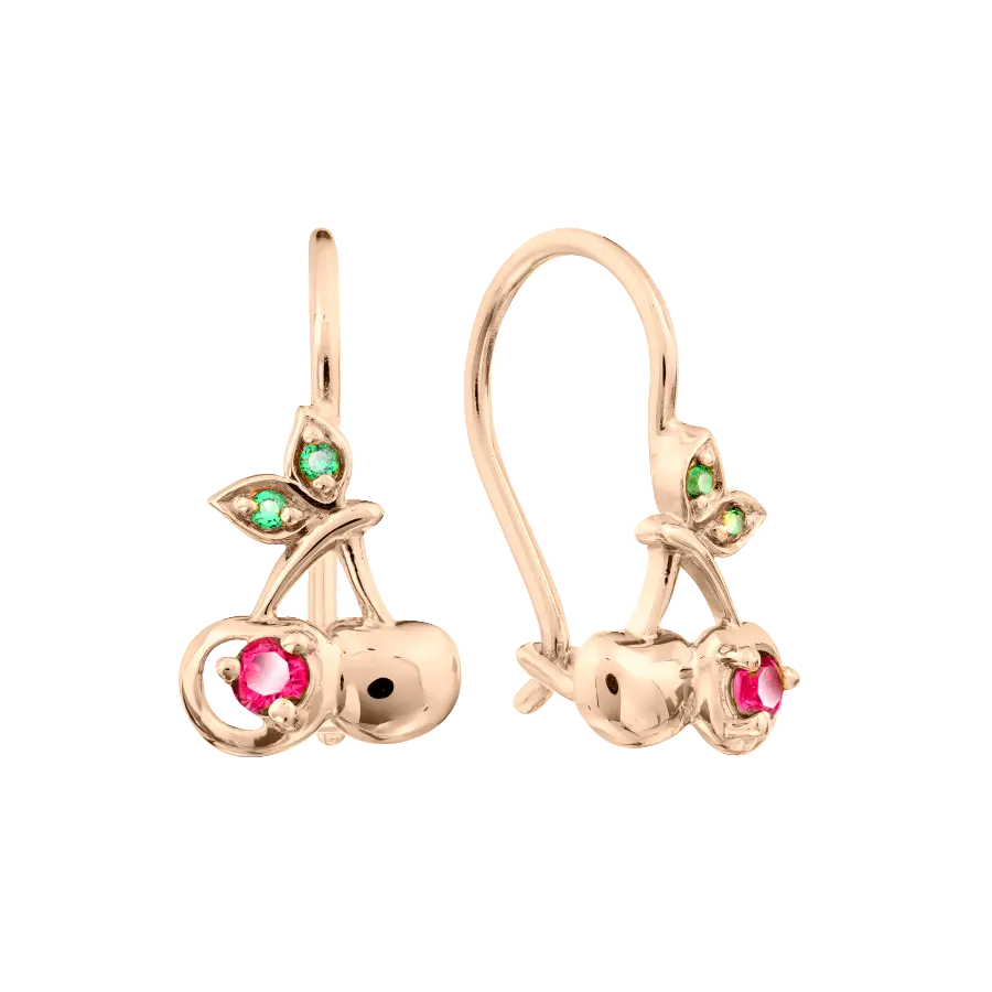 Product image 1 of the product “Children's Earrings “Cherries” in 585 Rose Gold with Cubic Zirconia ”