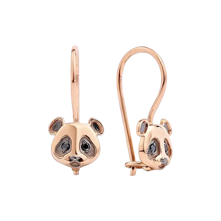 Product image 1 of the product “Children's Earrings “Panda” in 585 Rose Gold with Diamonds ”