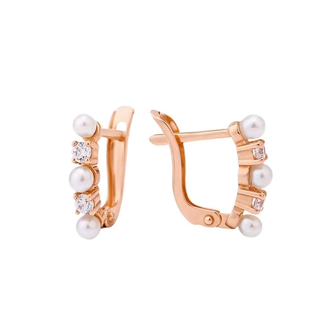 Product image 1 of the product “Children's Earrings “Pearls with Stones” in 585 Rose Gold with Cubic Zirconia and Pearls ”