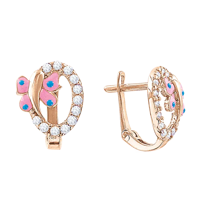 Artikelbild 1 des Artikels “Kinder-Ohrringe „Schmetterling mit rosa Emaille“ aus 585 Rotgold mit Zirkonia, Höhe 11 mm “