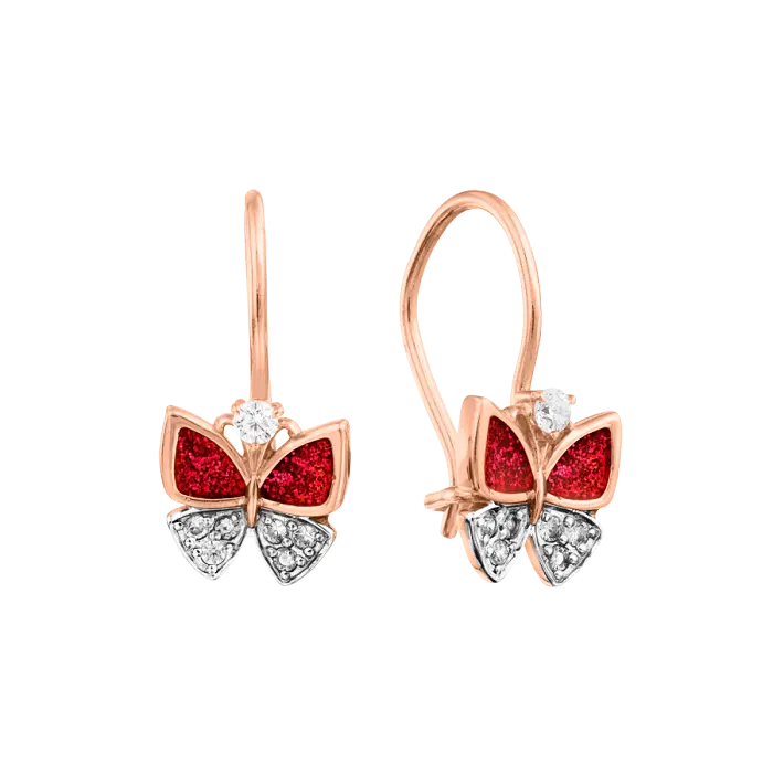 Artikelbild 1 des Artikels “Kinder-Ohrringe „Schmetterling mit roter Emaille“ aus 585 Bicolor-Gold mit Zirkonia “