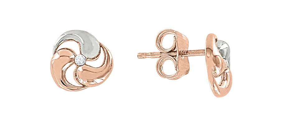 Product image 1 of the product “Children's Stud Earrings “Swirl” in 585 Two-Tone Gold with Cubic Zirconia ”