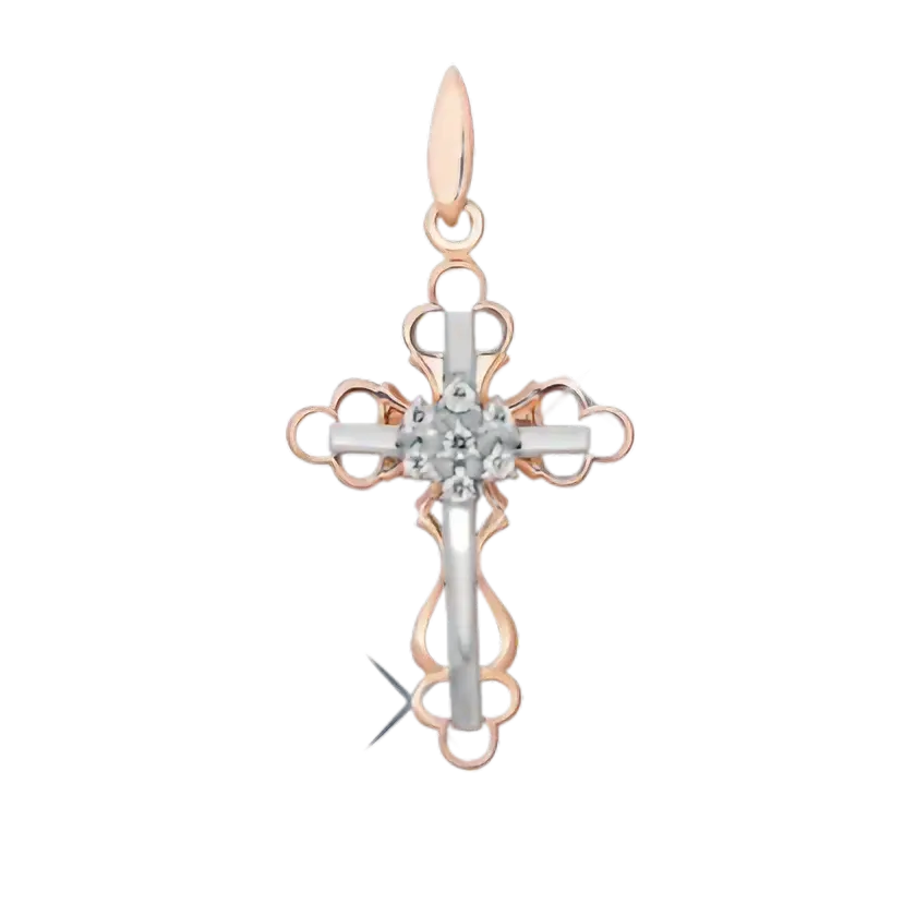Artikelbild 1 des Artikels “Kreuz-Anhänger „Blüte mit Stein“ aus 585 Bicolor-Gold mit Zirkonia, Höhe 33 mm “