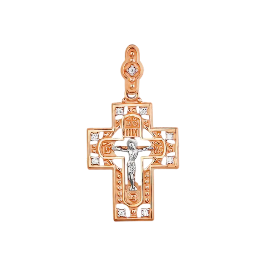 Product image 1 of the product “Cross Pendant “Openwork with Stones” in 585 Two-Tone Gold ”