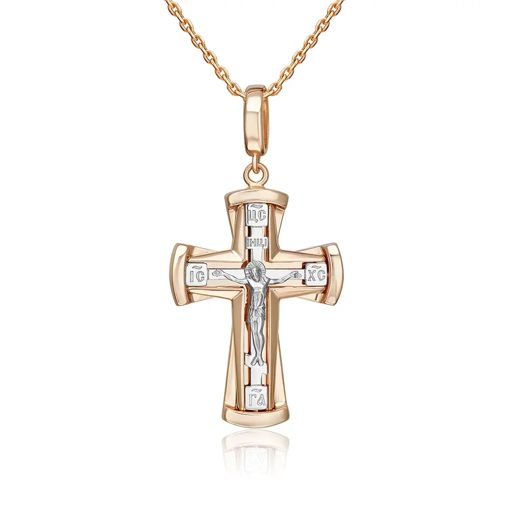 Product image 1 of the product “Cross Pendant “Cross with Crucifix and Engraving” in 585 Two-Tone Gold ”