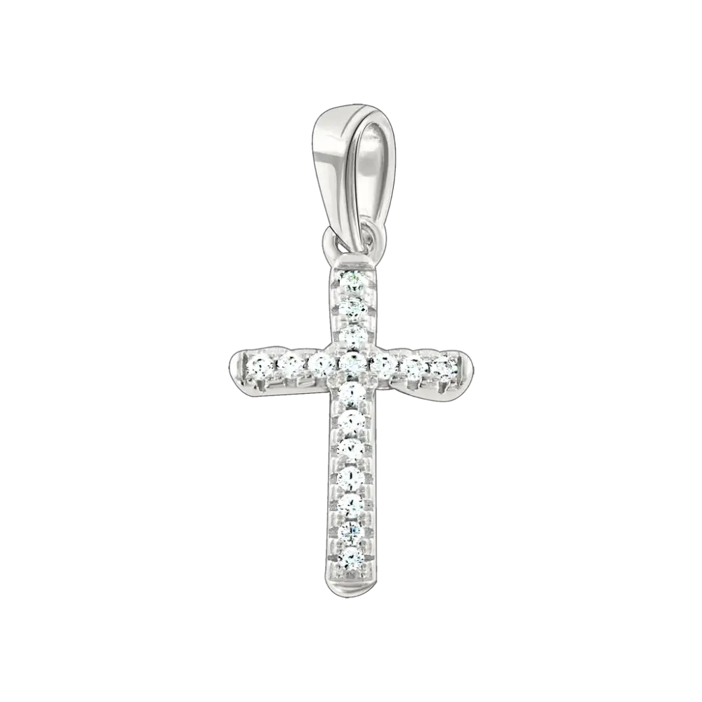 Product image 1 of the product “Cross Pendant “Cross with White Stones” in 925 Sterling Silver with Cubic Zirconia ”