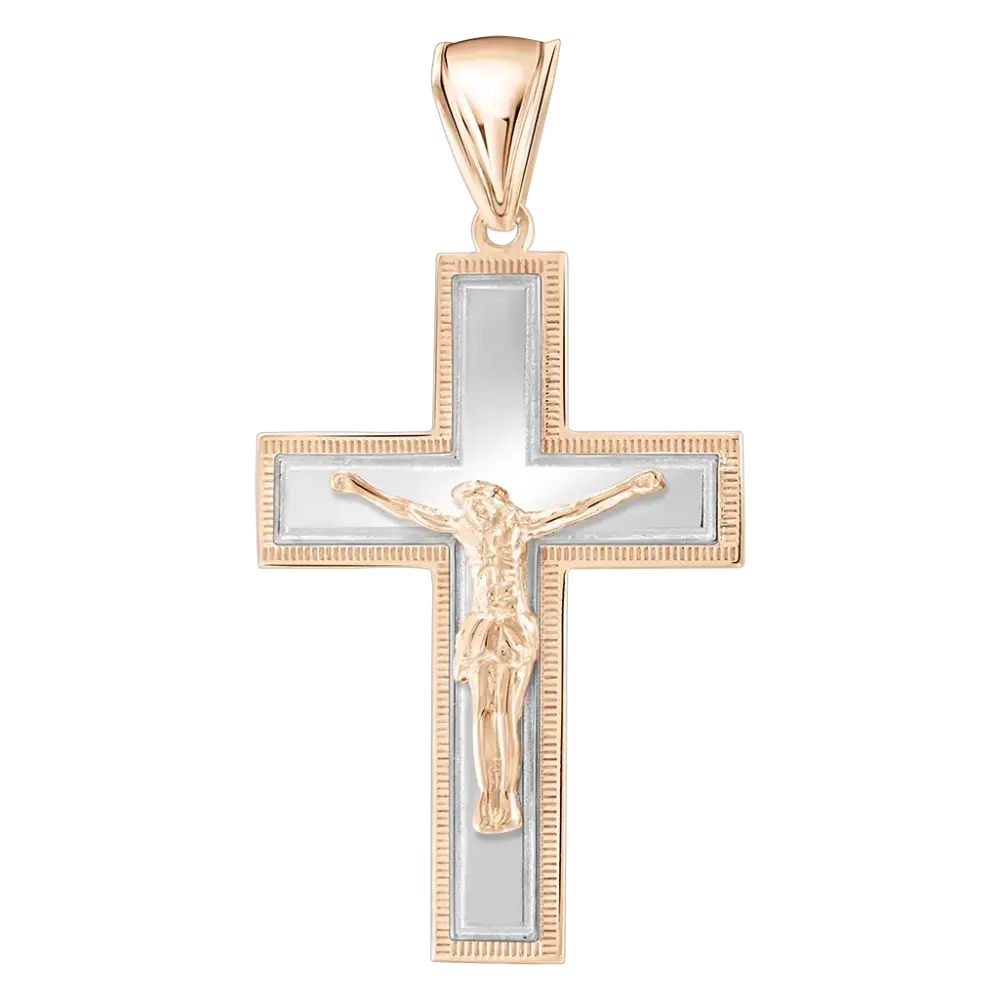 Artikelbild 1 des Artikels “Kreuz-Anhänger „Mit Kruzifix auf Weißgold-Fläche“ aus 585 Bicolor-Gold, Höhe 40 mm “