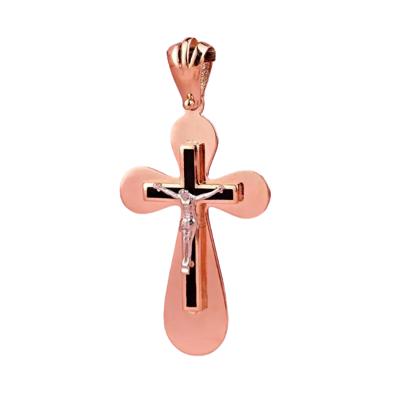 Product image 1 of the product “Cross Pendant “Rounded with Crucifix” in 585 Two-Tone Gold, Height 36 mm ”