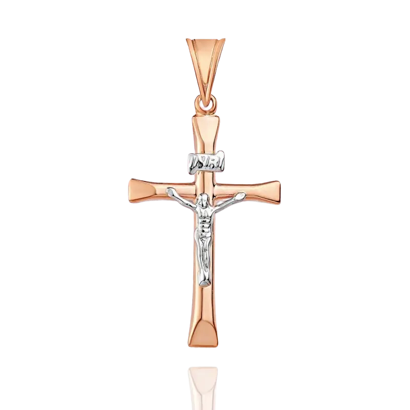 Artikelbild 1 des Artikels “Kreuz-Anhänger „Mit Kruzifix schlank“ aus 585 Bicolor-Gold, Höhe 35 mm “
