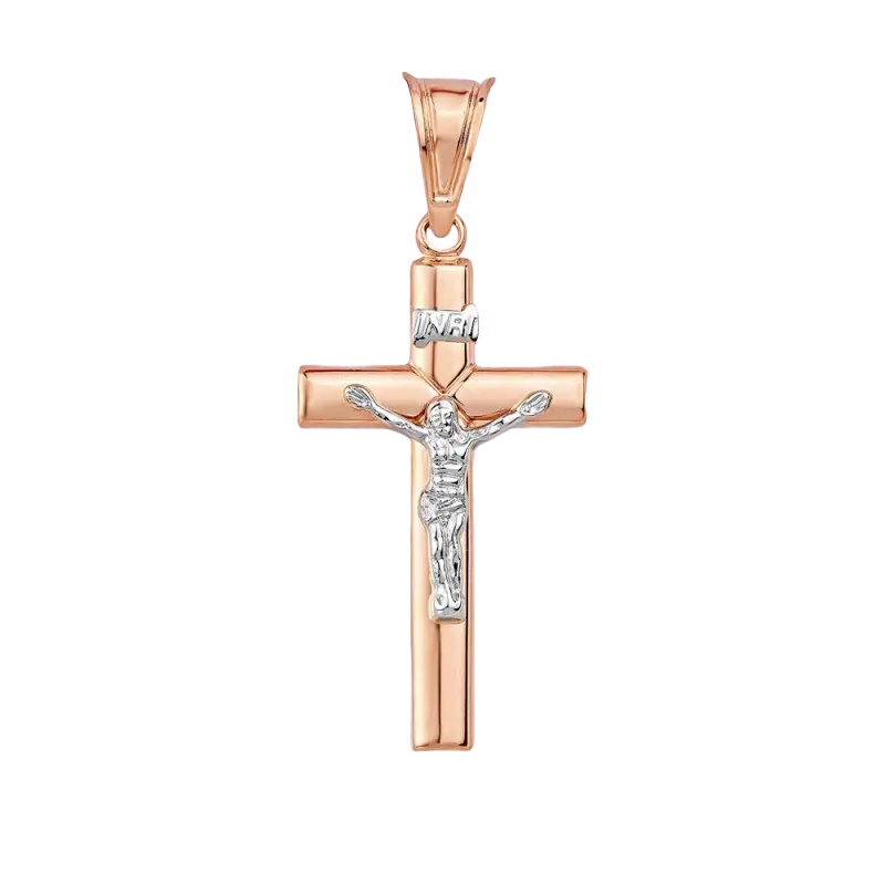 Product image 1 of the product “Cross Pendant “Plain with Crucifix” in 585 Two-Tone Gold, Height 54 mm ”