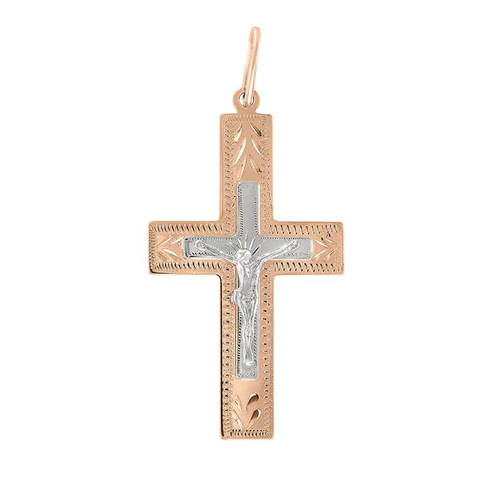 Artikelbild 1 des Artikels “Kreuz-Anhänger „Mit Kruzifix und Gravur“ aus 585 Bicolor-Gold, Höhe 44 mm “