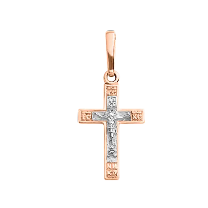 Artikelbild 1 des Artikels “Kreuz-Anhänger „Mit Kruzifix und Gravur“ aus 585 Bicolor-Gold, Höhe 27 mm “