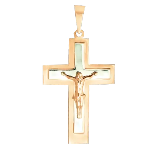 Product image 1 of the product “Cross Pendant “With Crucifix and Frame” in 585 Two-Tone Gold ”