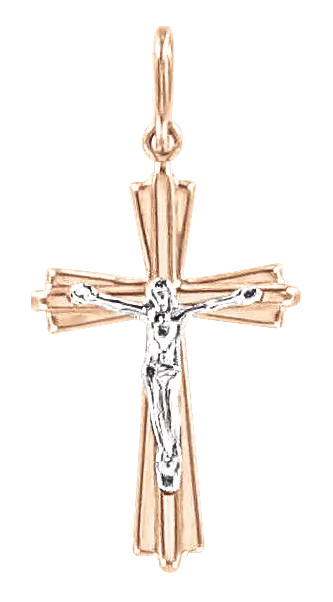 Product image 1 of the product “Cross Pendant “With Crucifix and Rays” in 585 Rose Gold, Height 36 mm ”