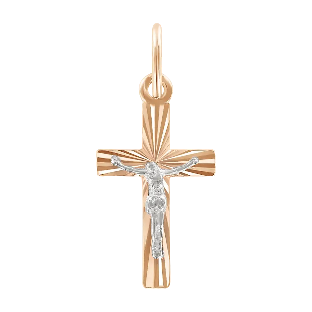 Product image 1 of the product “Cross Pendant “With Crucifix and Rays” in 585 Rose Gold, Height 24 mm ”