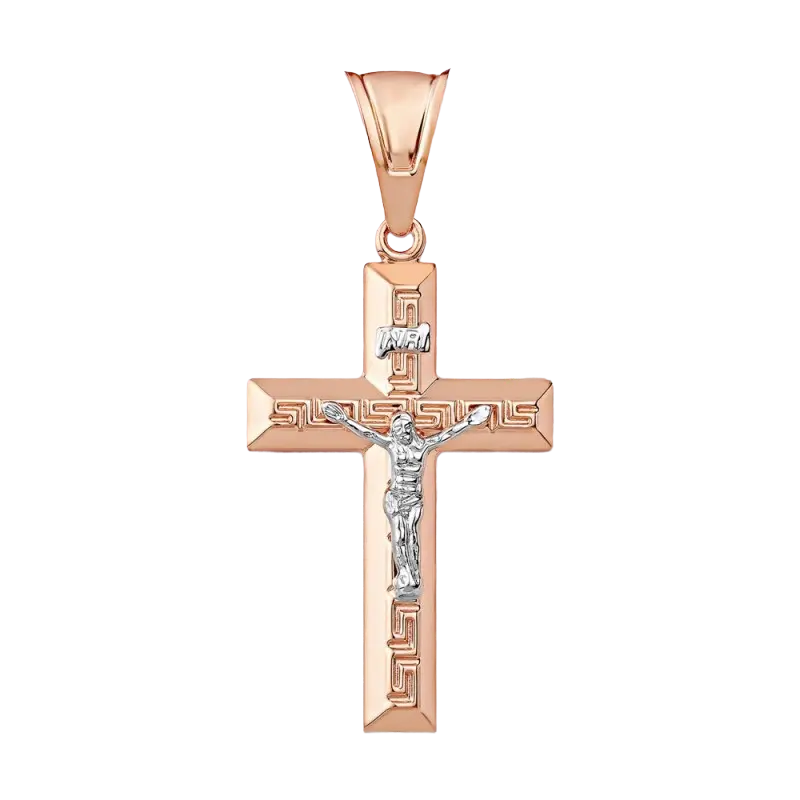 Product image 1 of the product “Cross Pendant “With Meander Pattern” in 585 Two-Tone Gold ”
