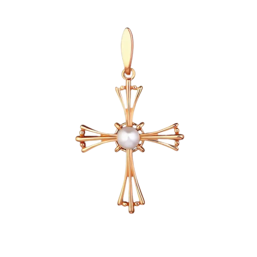 Artikelbild 1 des Artikels “Kreuz-Anhänger „Mit Perle“ aus 585 Rotgold mit Perlen “