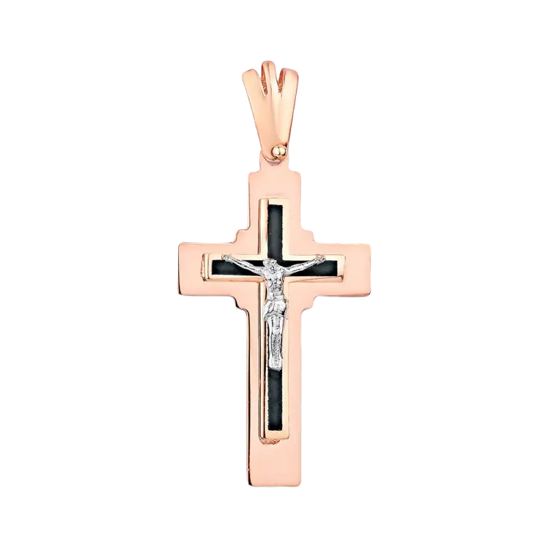 Product image 1 of the product “Cross Pendant “With Black Inlay” in 585 Two-Tone Gold ”