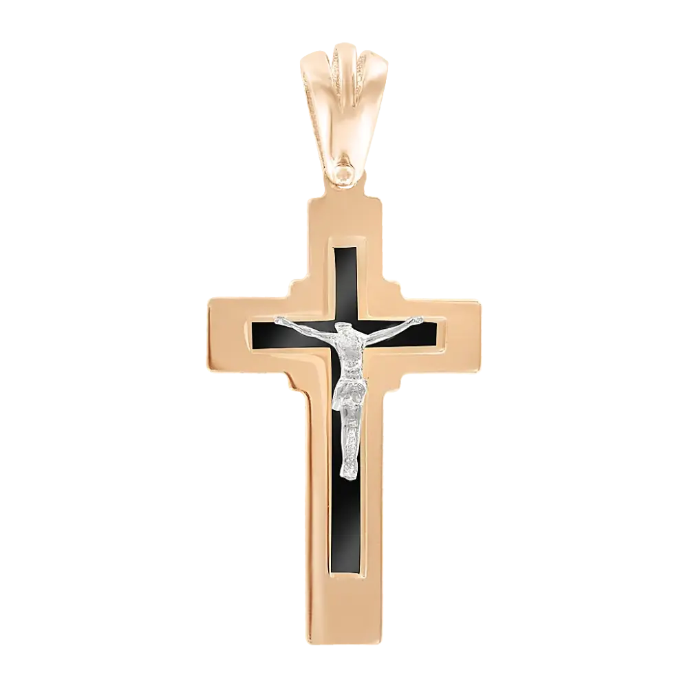 Artikelbild 1 des Artikels “Kreuz-Anhänger „Mit schwarzem Einsatz“ aus 585 Rotgold, Höhe 34 mm “