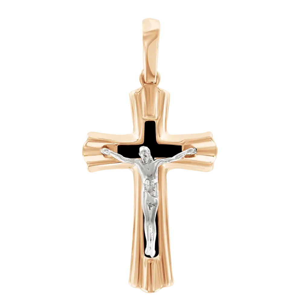 Product image 1 of the product “Cross Pendant “With Black Inlay” in 585 Rose Gold, Height 37 mm ”
