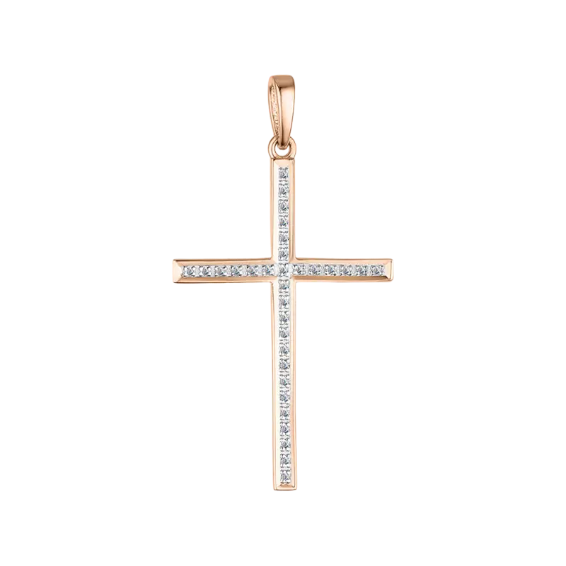Artikelbild 1 des Artikels “Kreuz-Anhänger „Mit Steinreihe“ aus 585 Rotgold mit Brillanten, Höhe 38 mm “