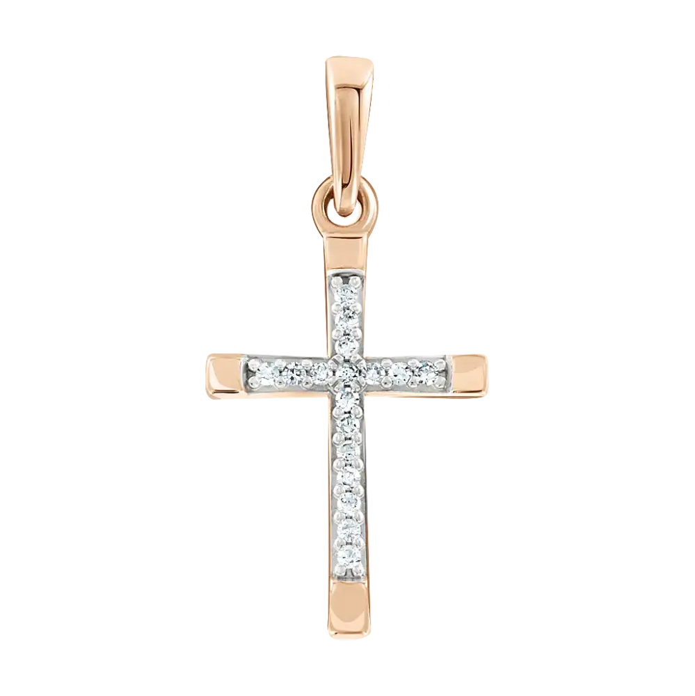 Artikelbild 1 des Artikels “Kreuz-Anhänger „Mit Steinreihe“ aus 585 Rotgold mit Brillanten, Höhe 24 mm “