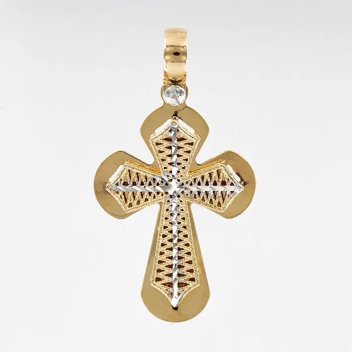 Product image 1 of the product “Cross Pendant “Openwork Orthodox with Lattice” in 585 Two-Tone Gold ”