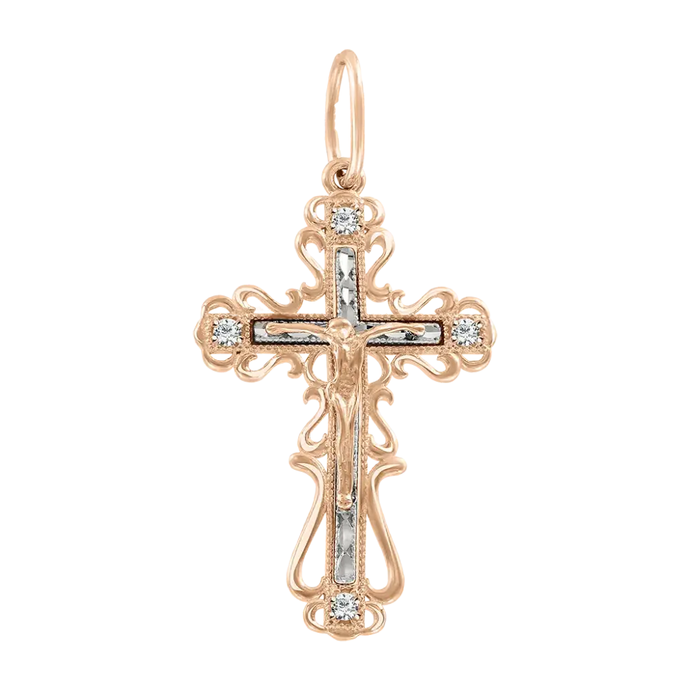 Artikelbild 1 des Artikels “Kreuz-Anhänger „Orthodox filigran mit Steinen“ aus 585 Bicolor-Gold mit Zirkonia, Höhe 39 mm “