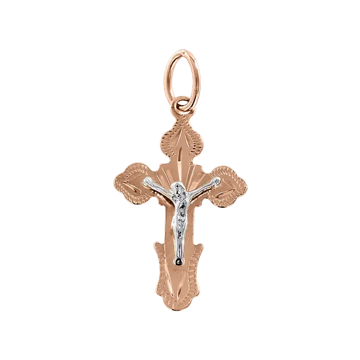 Product image 1 of the product “Cross Pendant “Small Orthodox” in 585 Two-Tone Gold, Height 29 mm ”