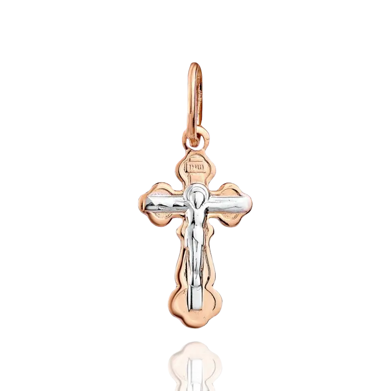 Product image 1 of the product “Cross Pendant “Small Orthodox” in 585 Two-Tone Gold, Height 21 mm ”