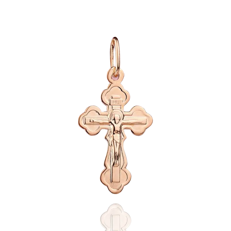 Product image 1 of the product “Cross Pendant “Small Orthodox” in 585 Rose Gold, Height 31 mm ”