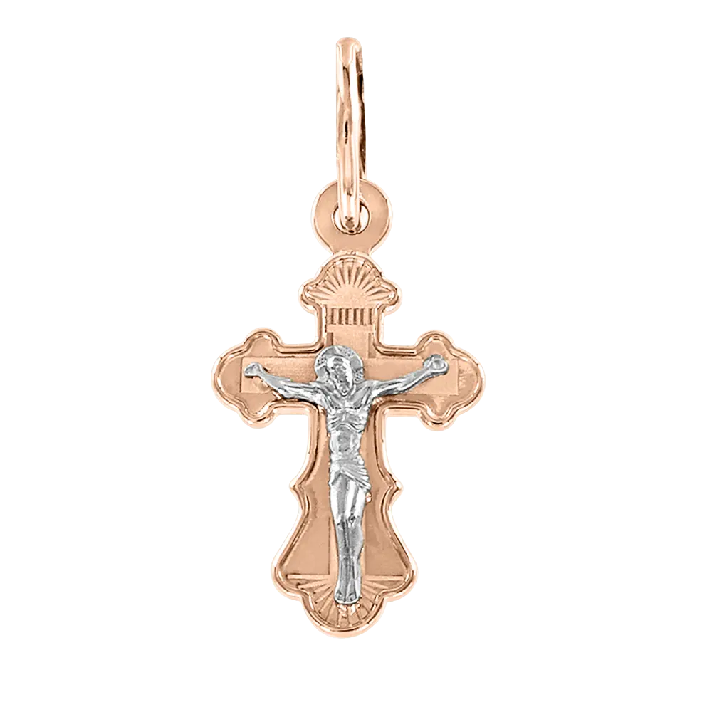 Product image 1 of the product “Cross Pendant “Orthodox with Crucifix” in 585 Two-Tone Gold, Height 23 mm ”