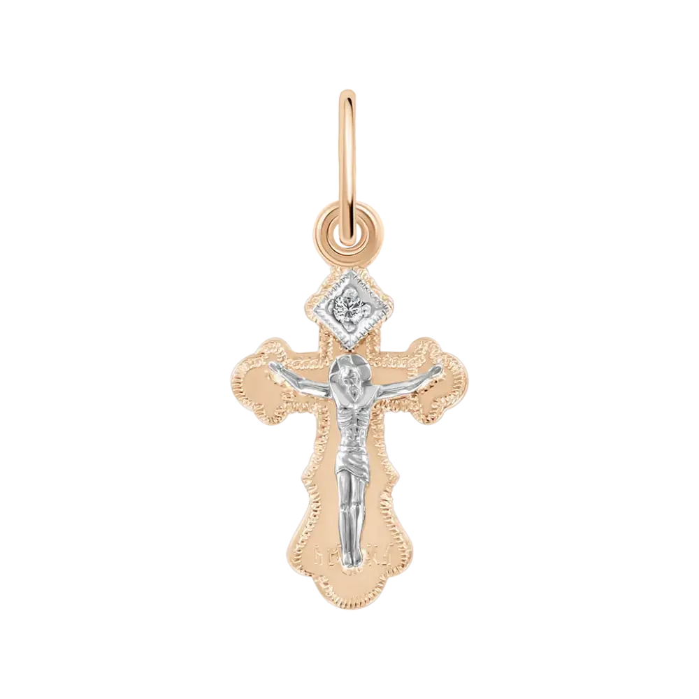 Artikelbild 1 des Artikels “Kreuz-Anhänger „Orthodox mit Stein“ aus 585 Rotgold mit Zirkonia, Höhe 22 mm “