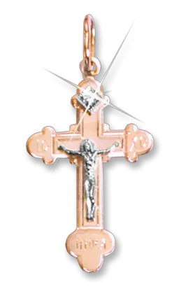 Product image 1 of the product “Cross Pendant “Orthodox with Stone” in 585 Rose Gold with Cubic Zirconia, Height 30 mm ”