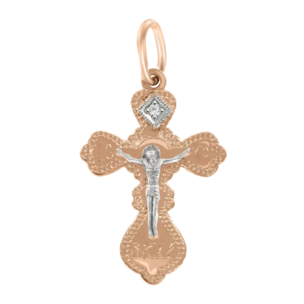 Artikelbild 1 des Artikels “Kreuz-Anhänger „Orthodox mit Stein“ aus 585 Rotgold mit Zirkonia, Höhe 27 mm “