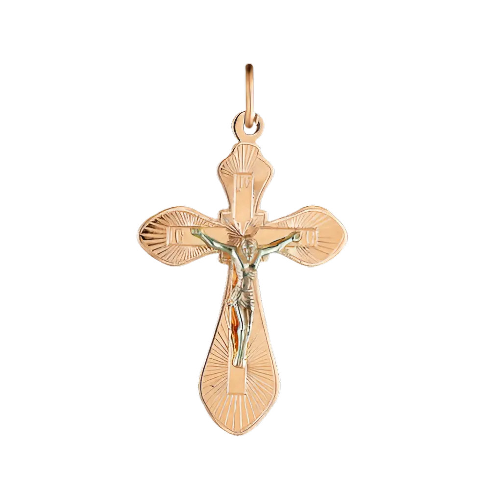Product image 1 of the product “Cross Pendant “Orthodox with Rays” in 585 Two-Tone Gold, Height 37 mm ”