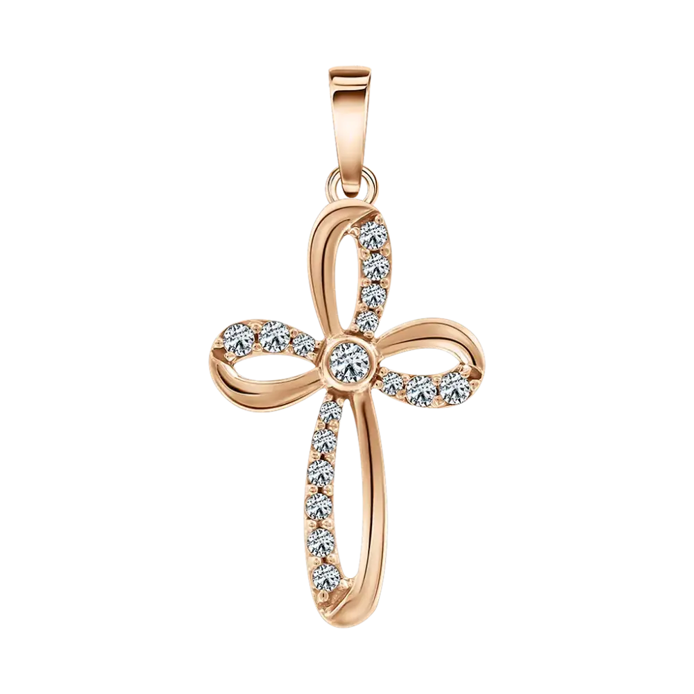 Product image 1 of the product “Cross Pendant “Bow with Stones” in 585 Rose Gold with Cubic Zirconia ”