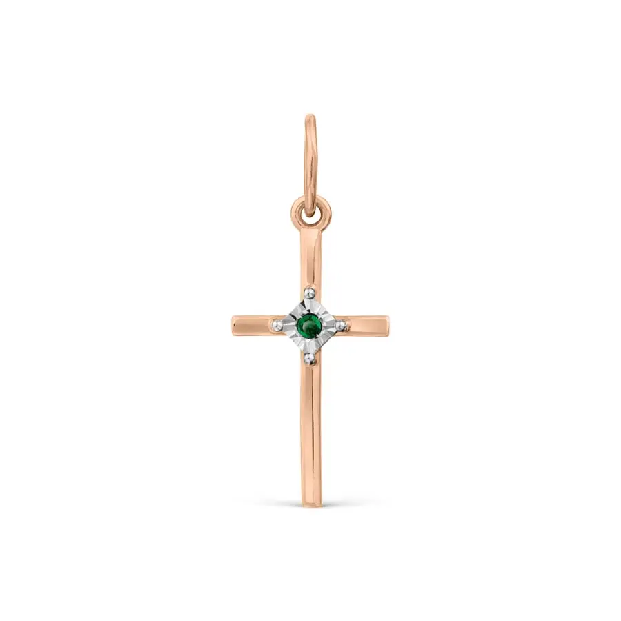 Product image 1 of the product “Cross Pendant “Plain with Emerald” in 585 Rose Gold with Emerald ”