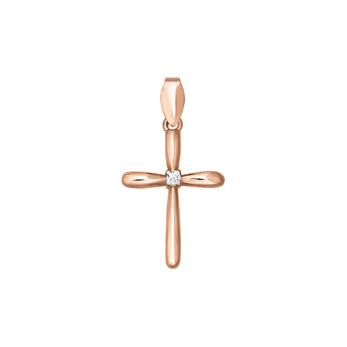 Artikelbild 1 des Artikels “Kreuz-Anhänger „Schlicht mit Stein“ aus 585 Rotgold mit Zirkonia “