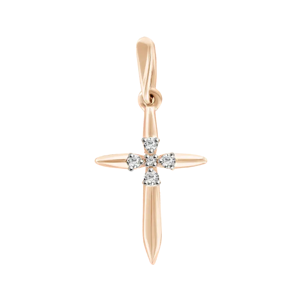Artikelbild 1 des Artikels “Kreuz-Anhänger „Schlicht mit Steinen“ aus 585 Rotgold mit Zirkonia, Höhe 28 mm “