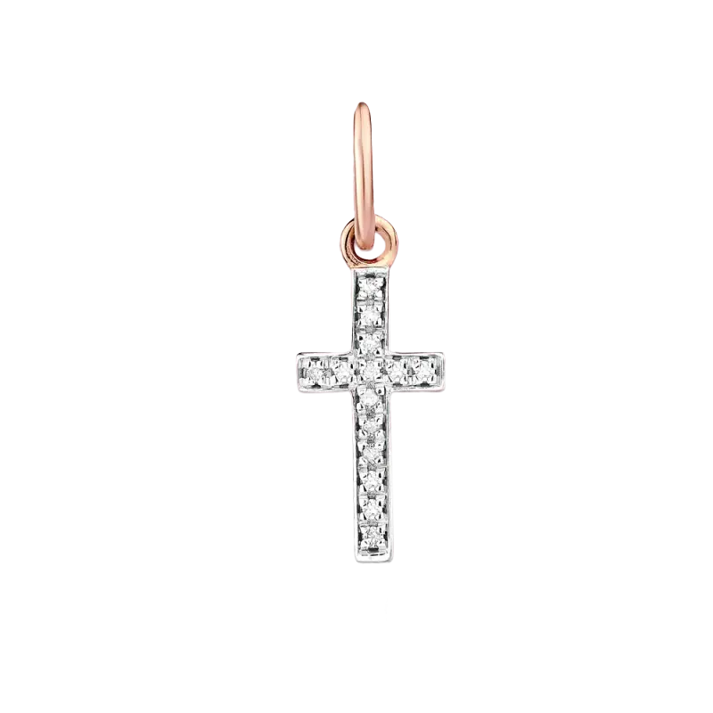 Artikelbild 1 des Artikels “Kreuz-Anhänger „Schlicht mit Steinen“ aus 585 Weißgold mit Brillanten “