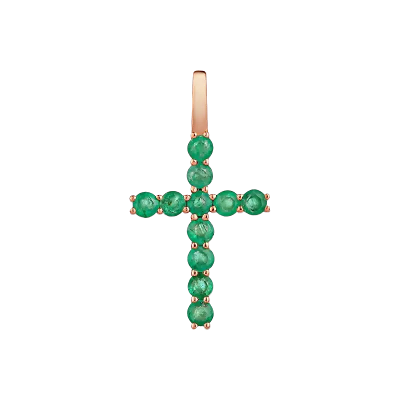 Product image 1 of the product “Cross Pendant “Emerald Row” in 585 Rose Gold with Emerald ”