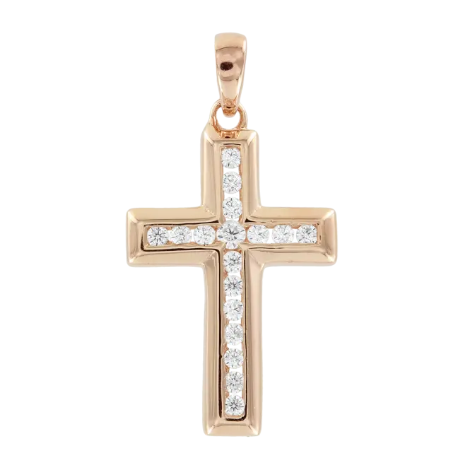 Product image 1 of the product “Cross Pendant “Stone Row” in Gold-Plated 925 Sterling Silver with Cubic Zirconia ”